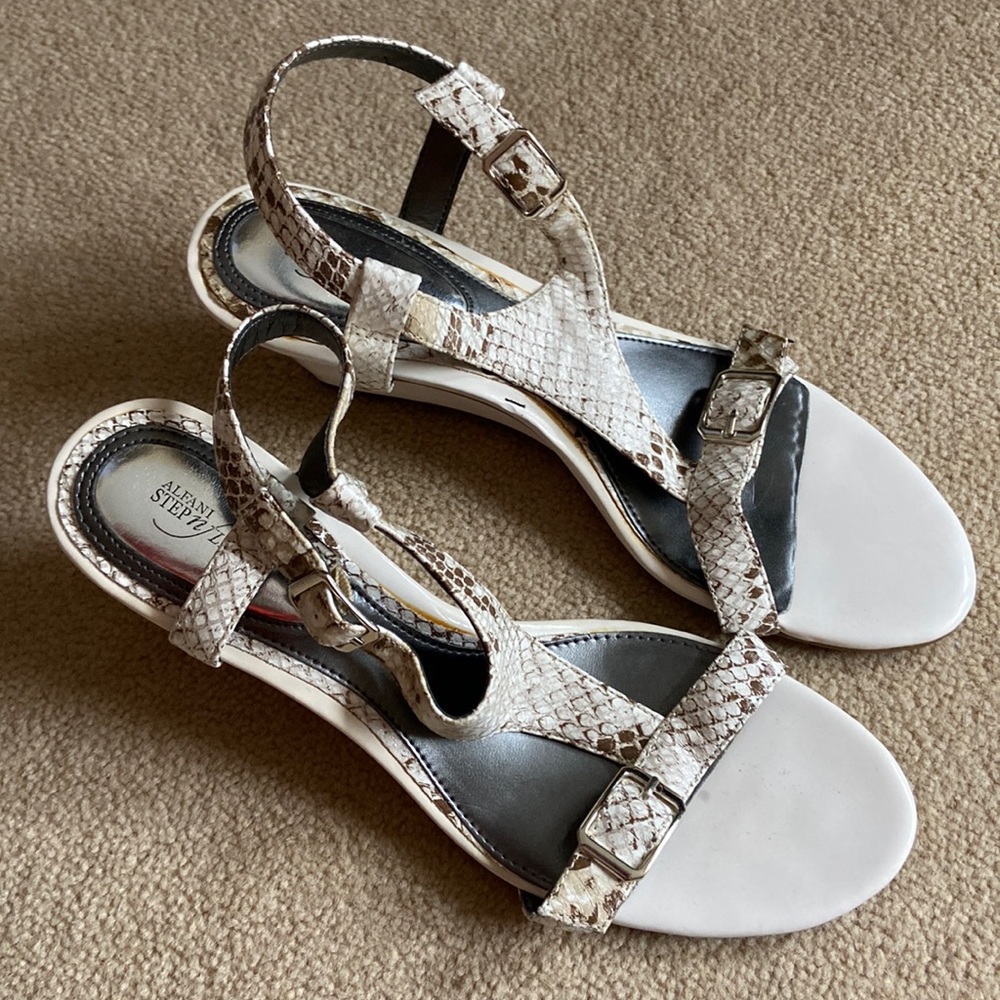 Alfani wedge sandals - beige and tan snake , size 8